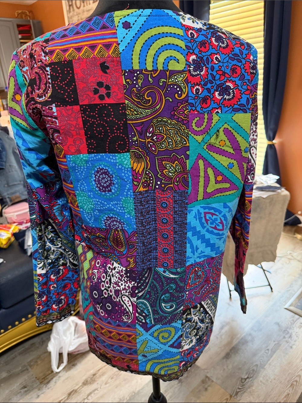Vibrant Multi-Color Patchwork Open Cardigan - Picture 7 of 9